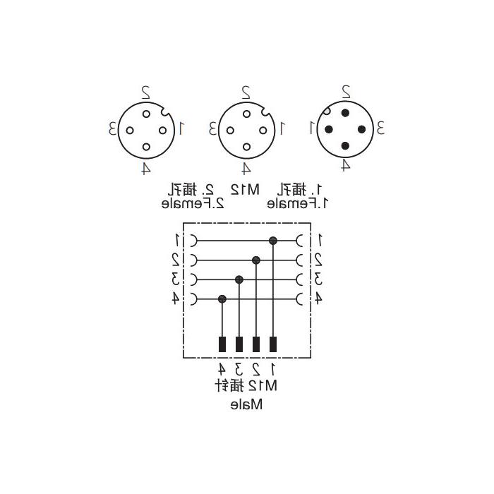 M12 4Pin公头/2M12 4Pin母头、Y型插接器、644442